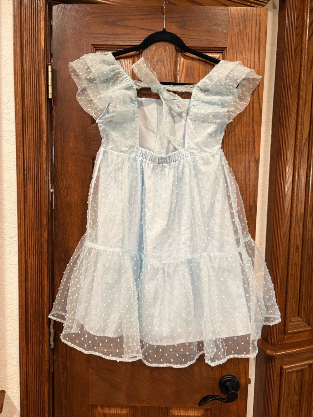 Day + Moon $68 Light Blue Swiss Dot Tulle Mini Dress Tie Back Fairycore Boho - Picture 7 of 9